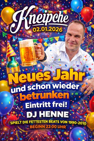 Eventposter Kneipche: Neues Jahr Party mit DJ Henne (01/2026)